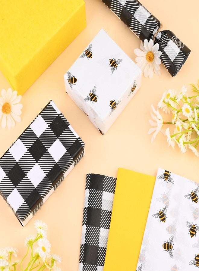 Bolsome 100 Sheets 20 * 14 Inches Bee Tissue Paper for Gift Wrapping Buffalo Plaid Tissue Paper for Gift Bags Yellow Tissue Paper for Birthday Bee Themed Party DIY Craft - Image 5